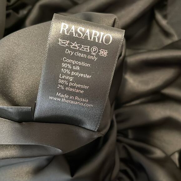 RASARIO Ruffled Silk and Crepe Corset Strapless Black Midi Dress Size 4 - Picture 11 of 11